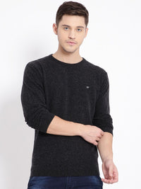 T-Base Men Black Solid Woolen Pullover Sweater