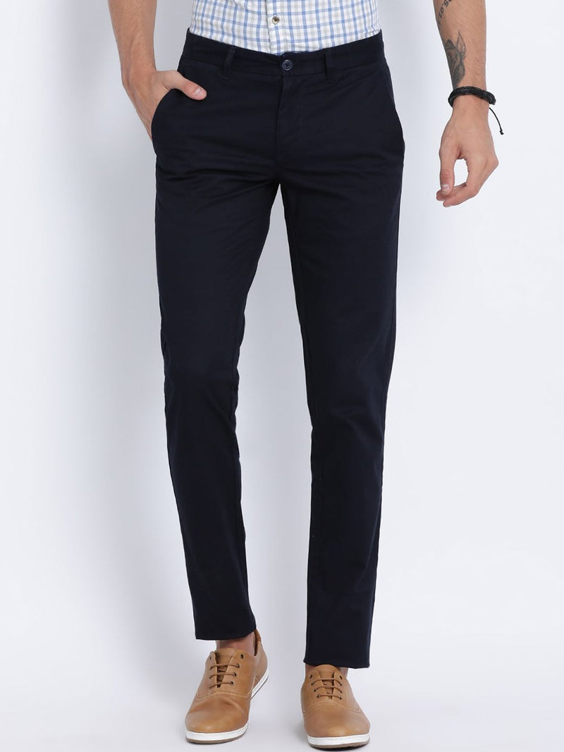 T-Base Men Navy Blue Easy Wash Chinos Trousers