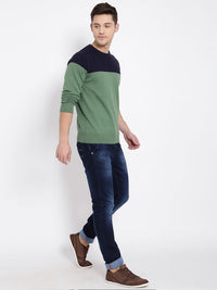 T-Base Men Green & Navy Blue Colourblocked Pullover Sweater