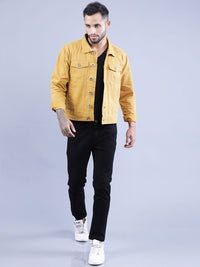 t-base Men Mustard Solid Denim Jacket