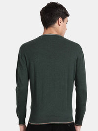 Crew Neck Dark Pine Melange Full Sleeve Pullover