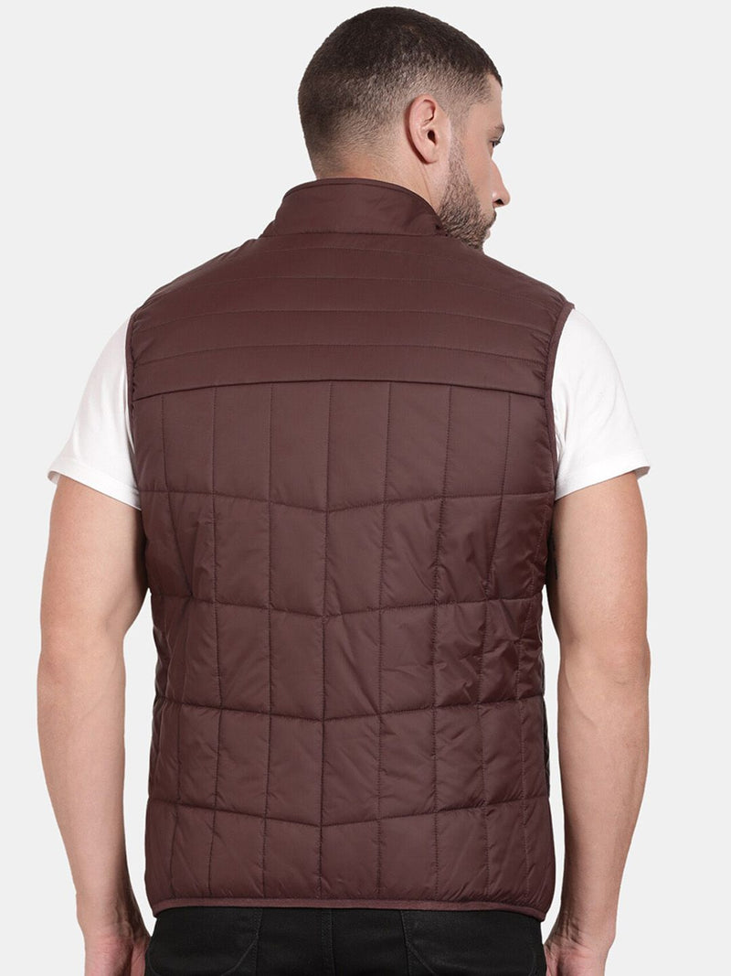 T-Base Sleeveless Puffer Jacket With Quilted Design And Polar Fleece Collar