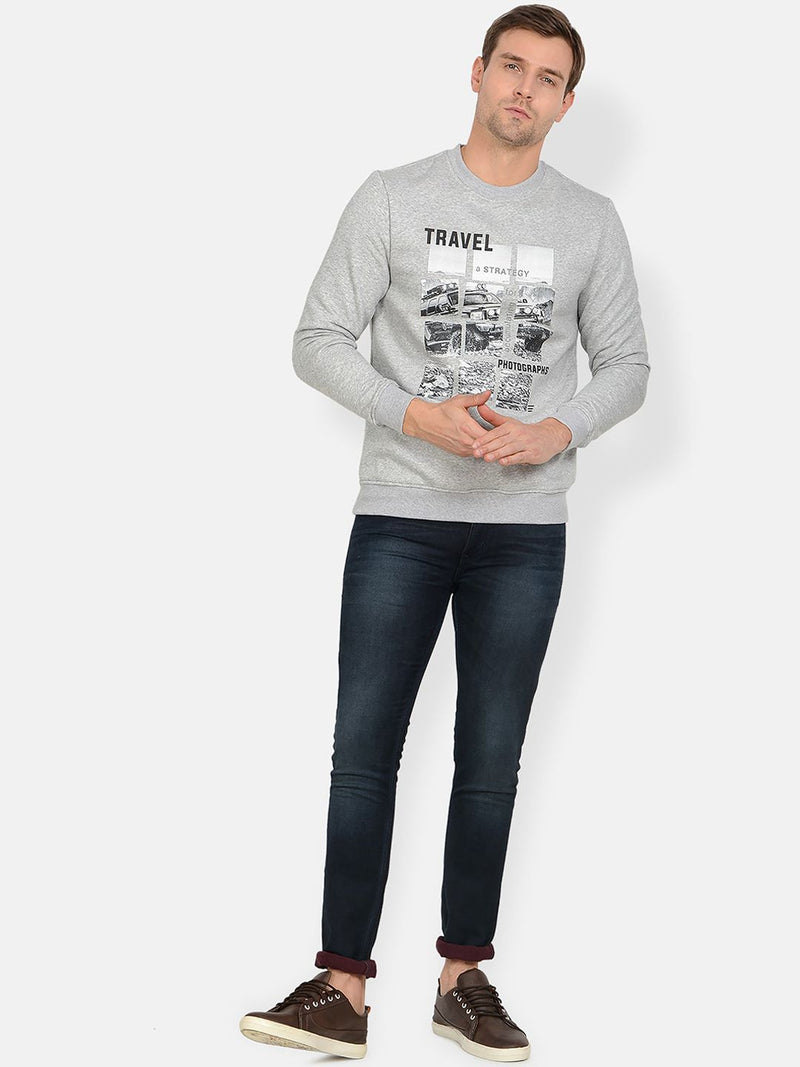 T-Base Men Grey & Black Printed Sweatshirt