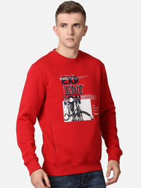 T-Base Men Red Graphic Printed Cotton Pullover Sweatshirt