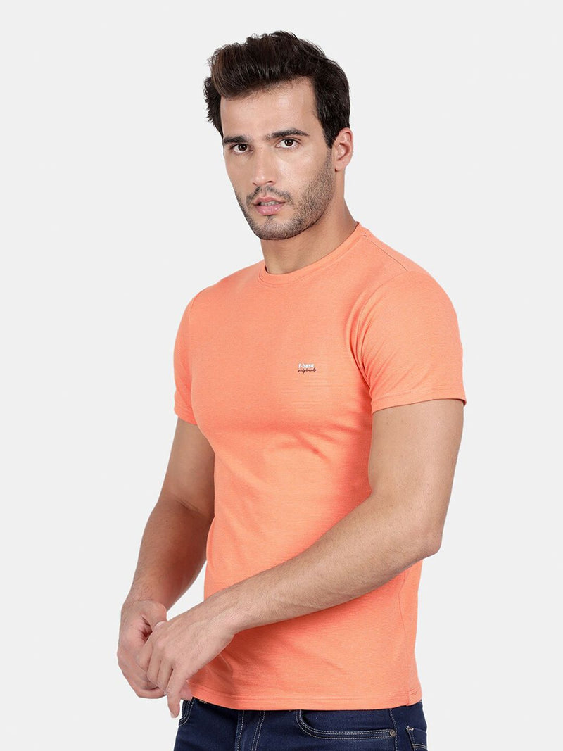 T-Base Men Coral Solid Cotton Slim Fit T-Shirt