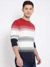 T-Base Men Red Striped Pullover Sweater