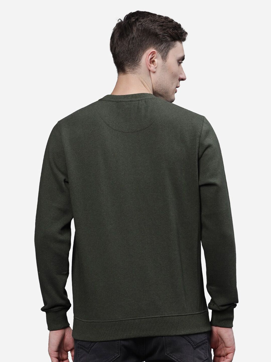 T-Base Men Green Solid Cotton Sweatshirt