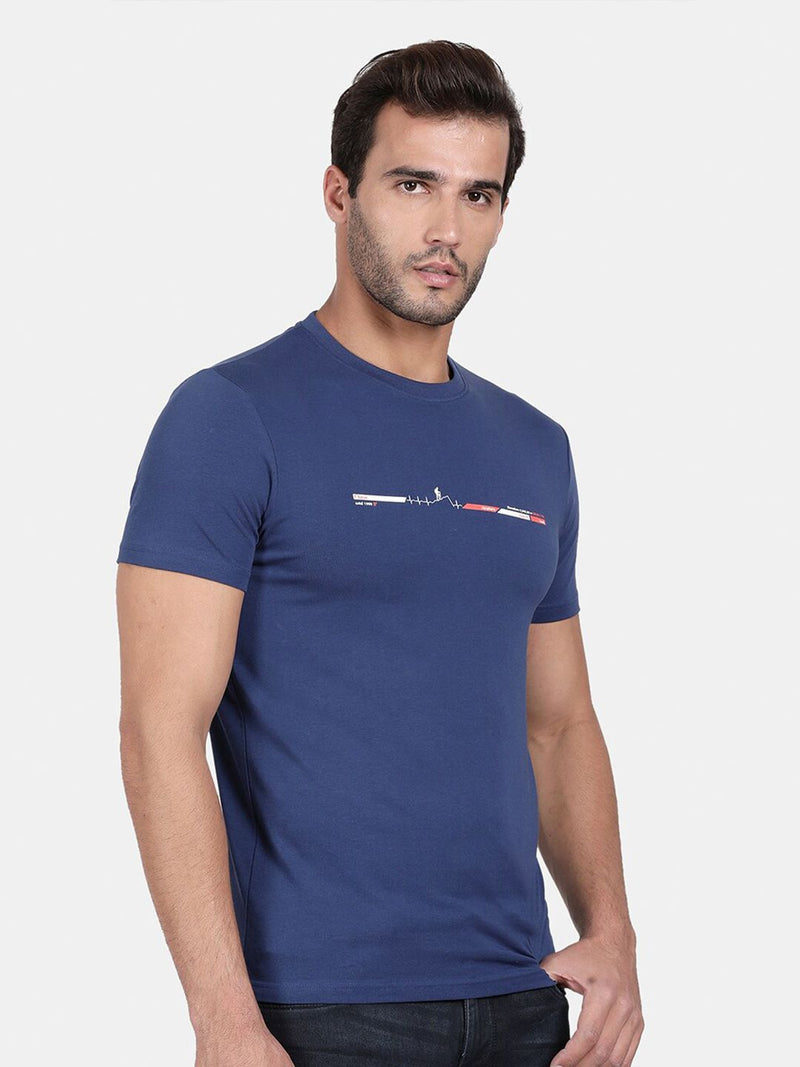 T-Base Men Blue Typography Printed Slim Fit T-Shirt