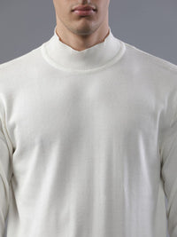 High Neck Off White Full Sleeve Pullover