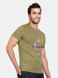 T-Base Men Green Printed T-Shirt