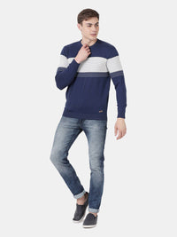 T-Base Men Blue & White Striped Pullover