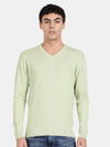 V Neck Meadow Green Melange Full Sleeve Pullover