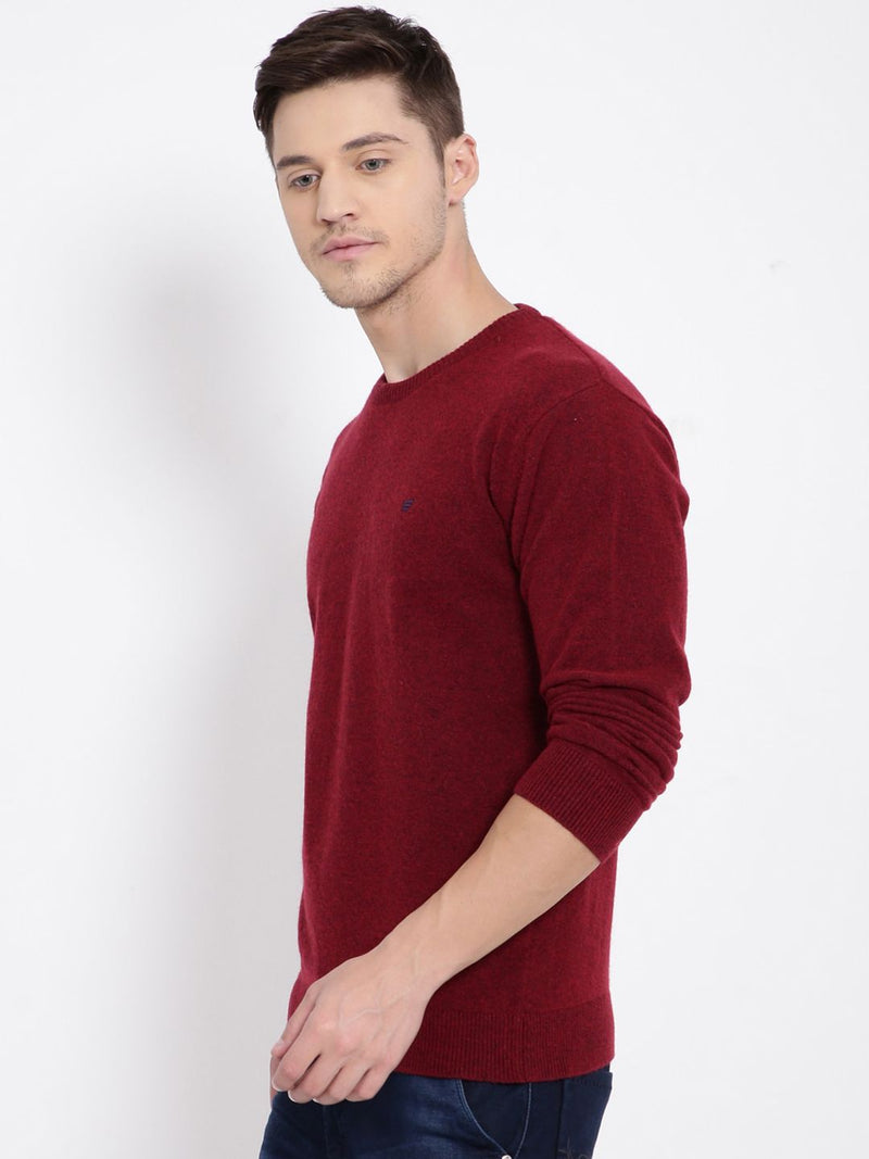 T-Base Men Red Solid Pullover Sweater