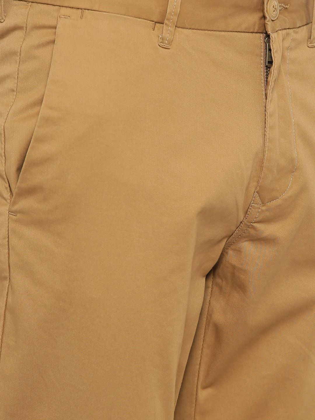 T-Base Men Tan Tapered Fit Easy Wash Chinos Trousers