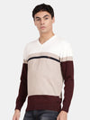 T-Base Colourblocked V-Neck Ribbed Cotton Pullover