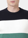 T-Base Men Green & Black Colourblocked Striped Pullover