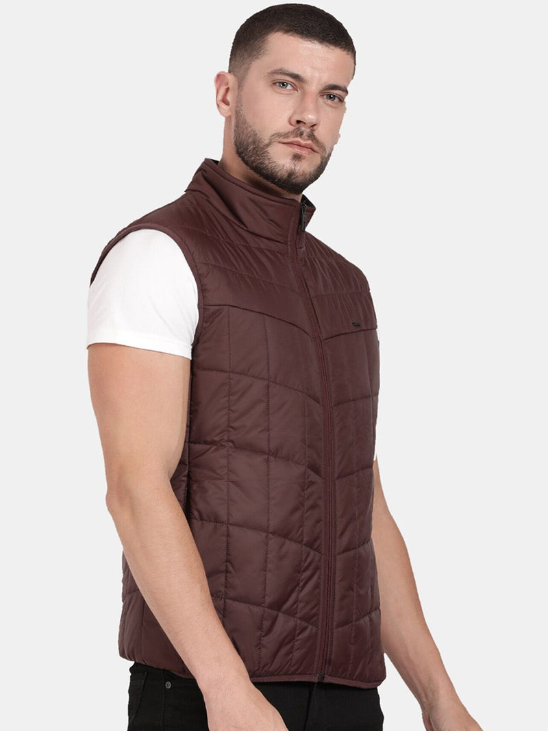 T-Base Sleeveless Puffer Jacket With Quilted Design And Polar Fleece Collar