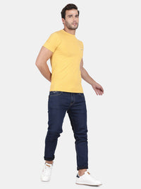 T-Base Men Yellow Solid Slim Fit Cotton T-Shirt