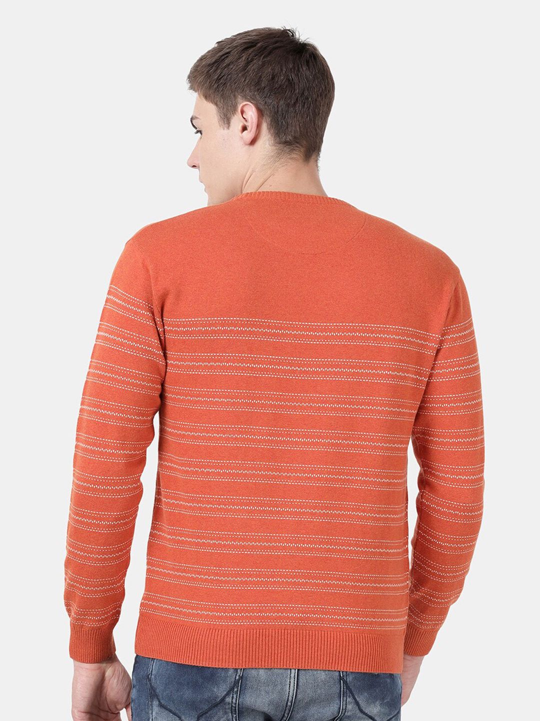 T-Base Men Orange Striped Sweater