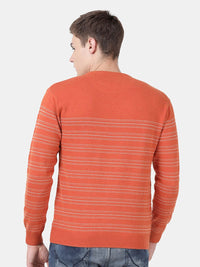 T-Base Men Orange Striped Sweater