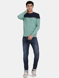 Crew Neck Full Sleeve Ocean Wave Color Blocked Pullover