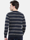 T-Base Men Navy Blue & Grey Striped Sweater