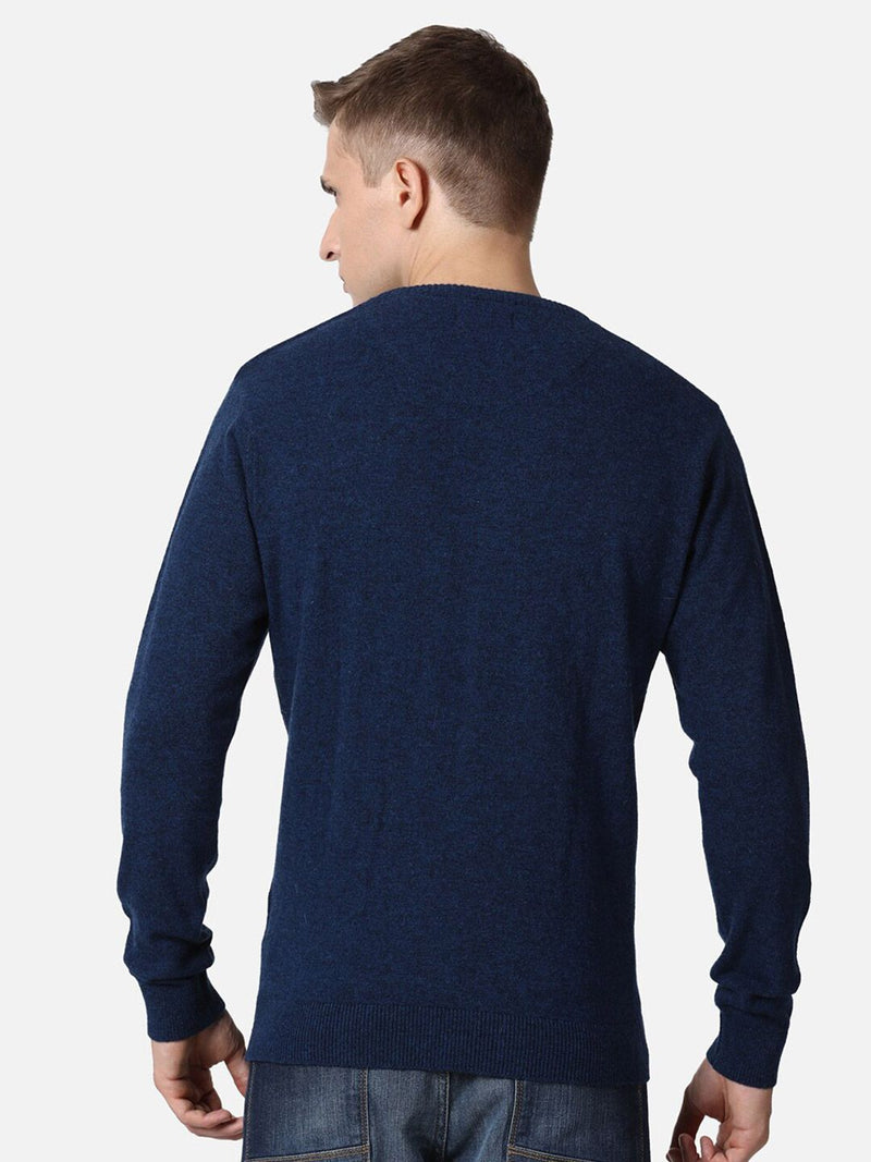 T-Base Men Navy Blue Solid Woolen Pullover