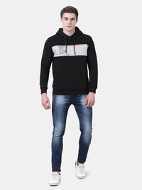 T-Base Men Black Colourblocked Detachable Hood Sweatshirt