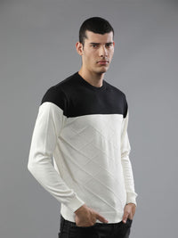 T-Base Men Black & White Colourblocked Pullover