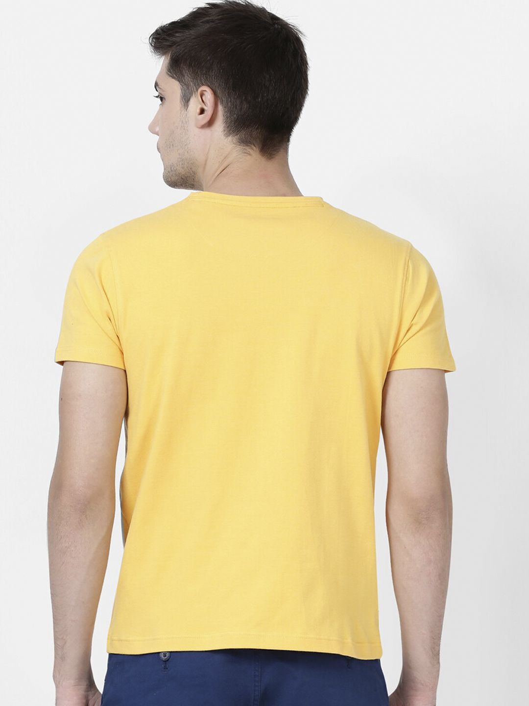 T-Base Men Yellow Printed Round Neck Cotton Pure Cotton T-Shirt