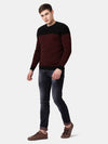 T-Base Men Black & Red Striper Cotton Crewneck Sweater