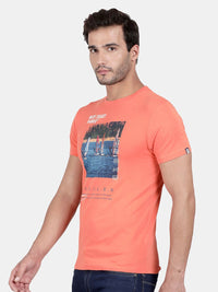 T-Base Men Orange Printed T-Shirt