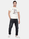 T-Base Men Beige Printed Applique T-Shirt