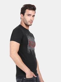 T-Base Men Black & Brown Typography Printed T-Shirt