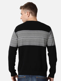 T-Base Men Black & White Striped Pure Cotton Pullover