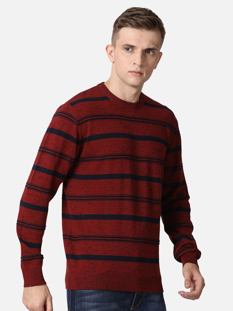 T-Base Men Red & Navy Blue Striped Cotton Pullover