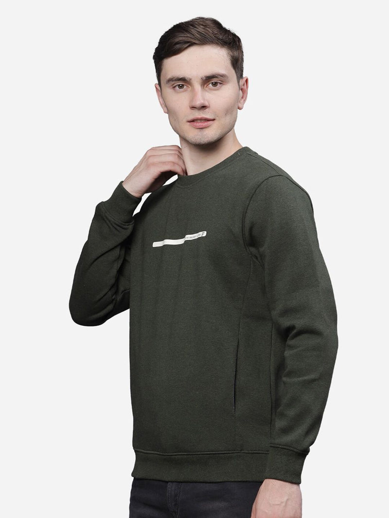 T-Base Men Green Solid Cotton Sweatshirt