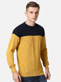 T-Base Men Mustard & Black Colourblocked Cotton Pullover