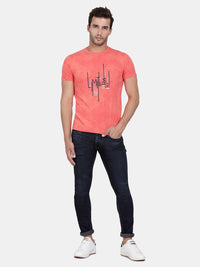 T-Base Men Orange Typography Printed T-Shirt