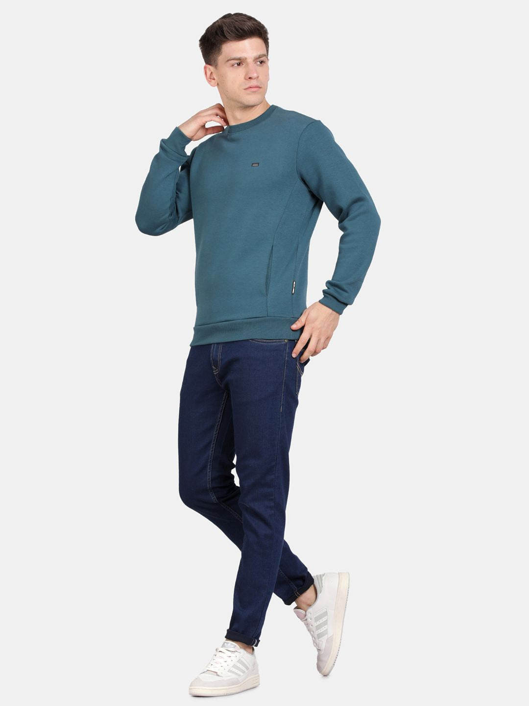 T-Base Men Solid Round Neck Sweatshirt