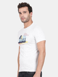 T-Base Men White Typography Printed Applique T-Shirt