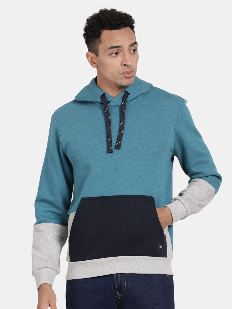 T-Base Colourblocked Ribbed Hooded Cotton Sweatshirt