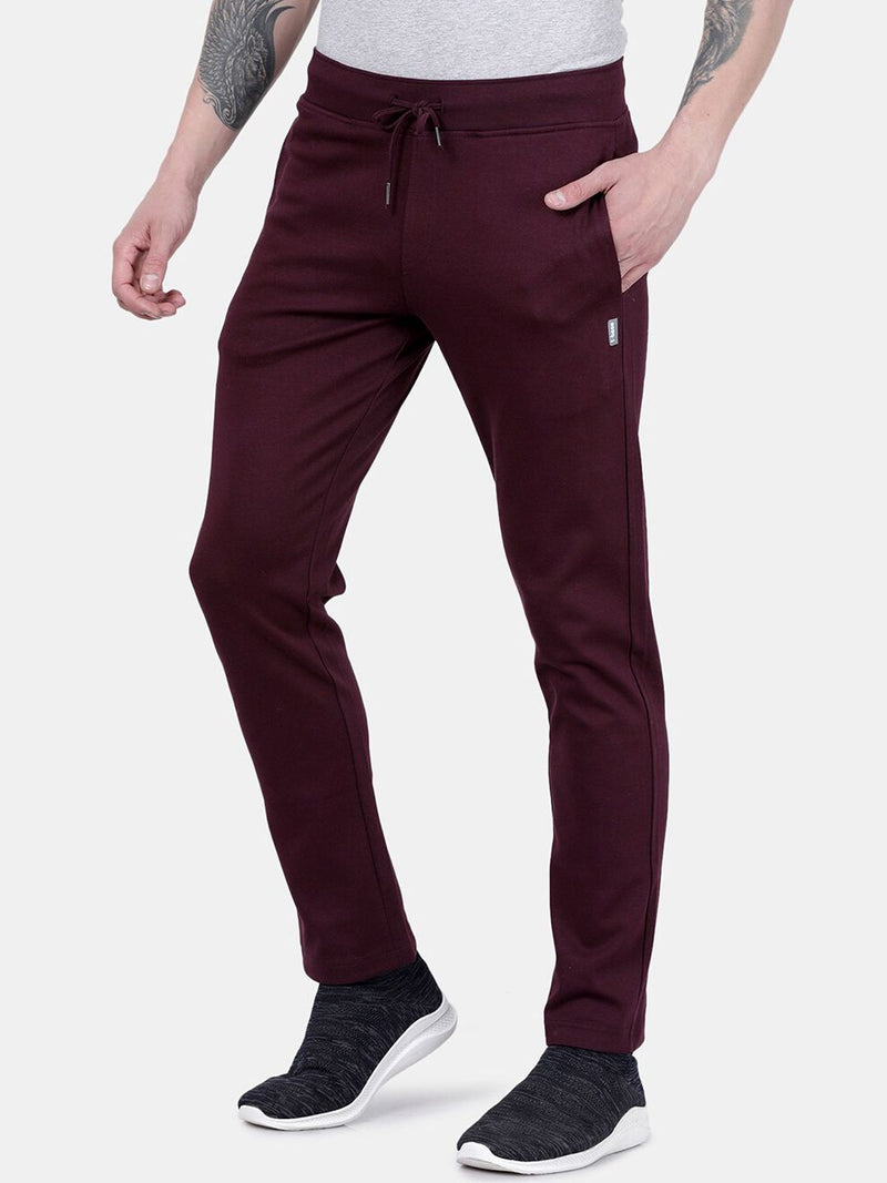 T-Base Men Burgundy Solid Cotton Track Pant