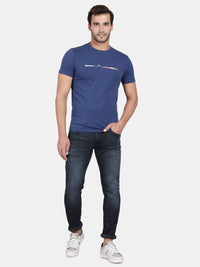 T-Base Men Blue Typography Printed Slim Fit T-Shirt