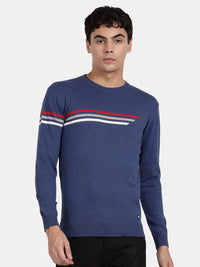 T-Base Striped Round Neck Cotton Pullover Sweater