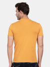 T-Base Men Yellow & Mellow Apricot Typography Printed Raw Edge T-Shirt