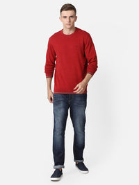 T-Base Men Red Solid Cotton Pullover