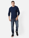 T-Base Men Navy Blue Solid Woolen Pullover