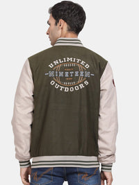 t-base Insulator typography Printed Mock Collar Varsity Jacket