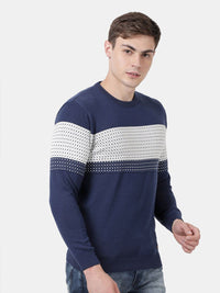 T-Base Men Blue & White Striped Pullover